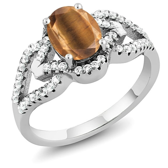 Gem Stone King 1.91 Ct Oval Brown Tiger Eye 925 Sterling Silver Ring (Size 5)
