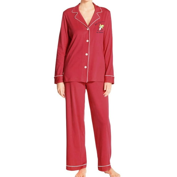 FANCYINN Women Cartoon Print Pajamas Pjs Set Loungewear Sleepwear Long Sleeve Button Down Notch Collar Pants Set Cartoon Banana S