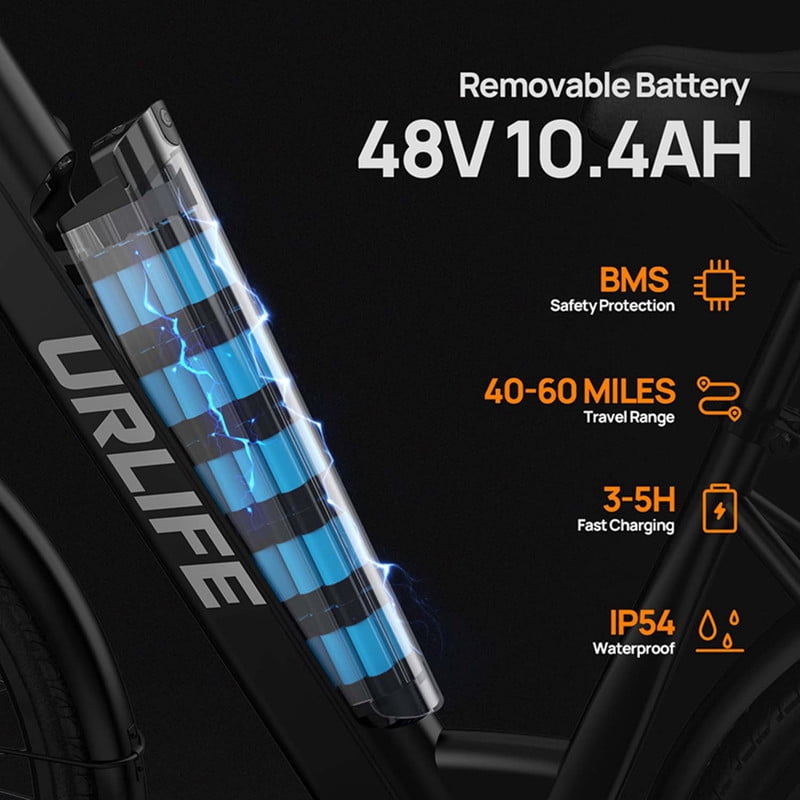 Electric Bike for Adults 26" Step-Through, Electric Commuter Bikes with 48V10.4Ah Removable Battery, 750W Peak Motor, Electric Cruiser Bike with 60-Mile Max & 20MPH, Front Suspension &7-Speed-BLACK
