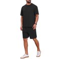 thumbnail image 2 of INSPIRE CHIC Men's Casual Texture Crew Neck Solid Shirt Top and Shorts 2 Piece Outfits 2XL Black, 2 of 6