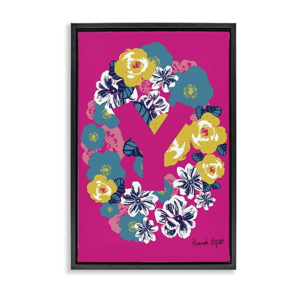 Stupell Industries Floral Bloom Letter Y Botanical & Floral Painting Black Floater Framed Art Print Wall Art, 17 x 25