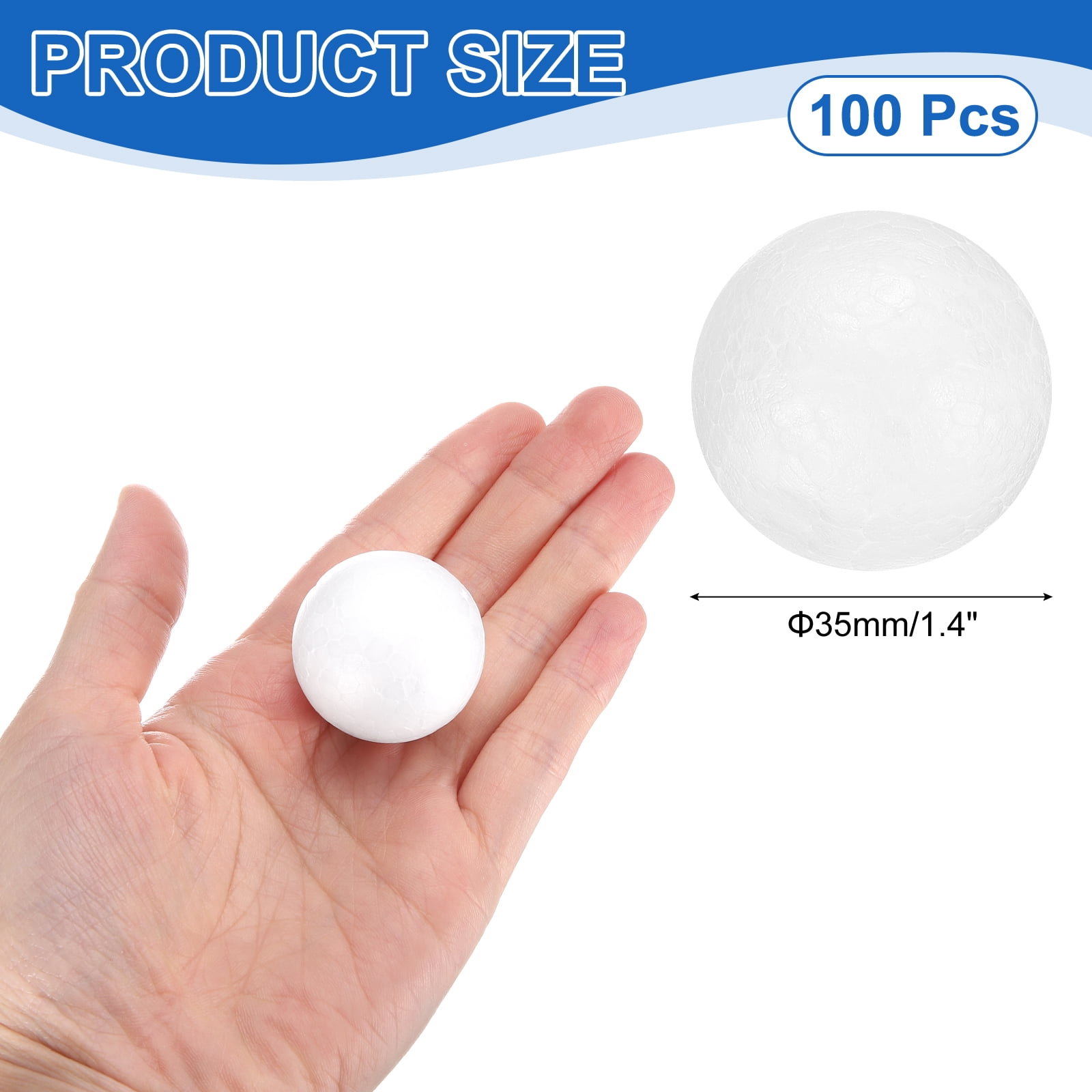 100 Pcs White Foam Balls, 1.4 Inch Polystyrene Solid Round Balls DIY Craft Foam