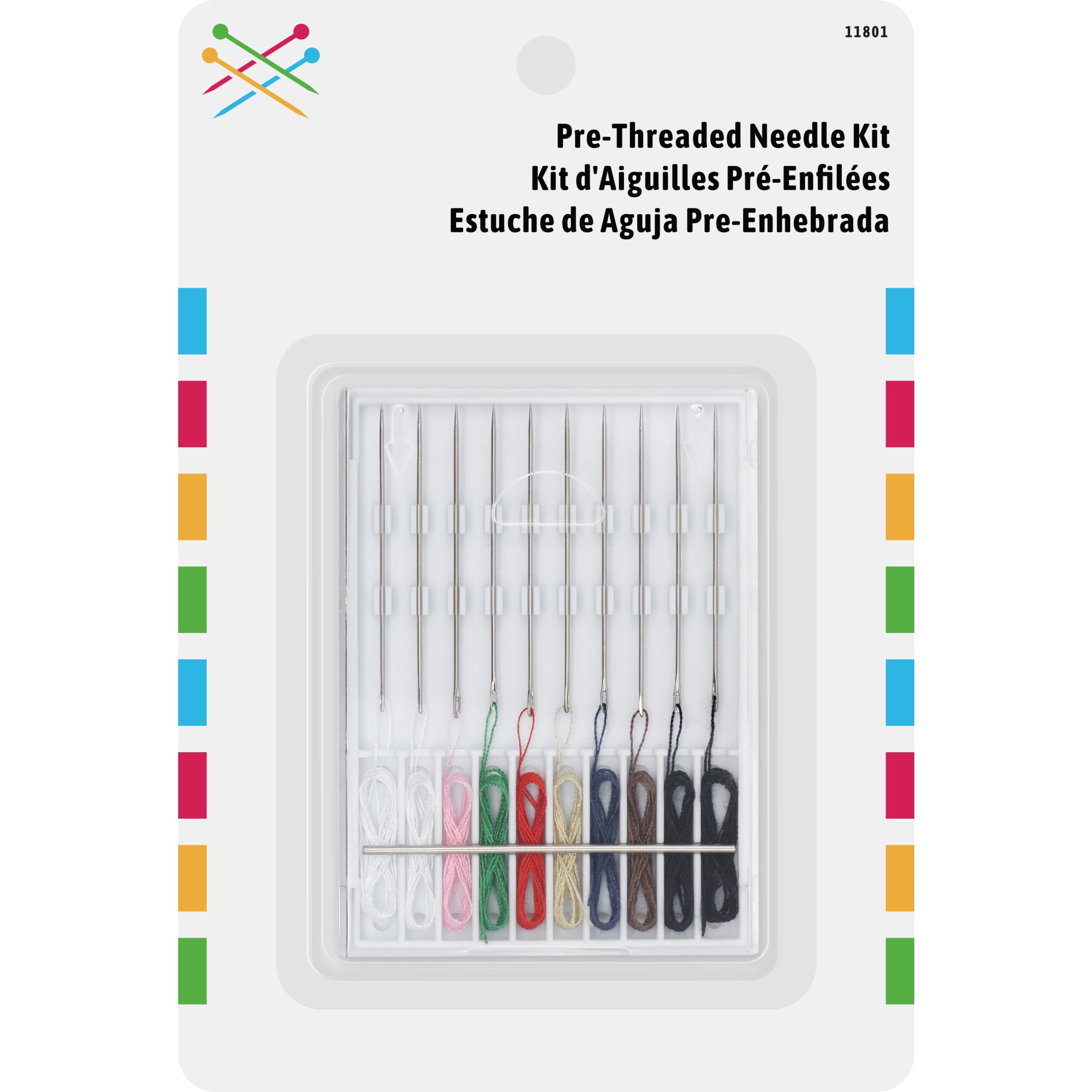 (6 pack) Pre-Threaded Needle Kit, Assorted Colors in Case