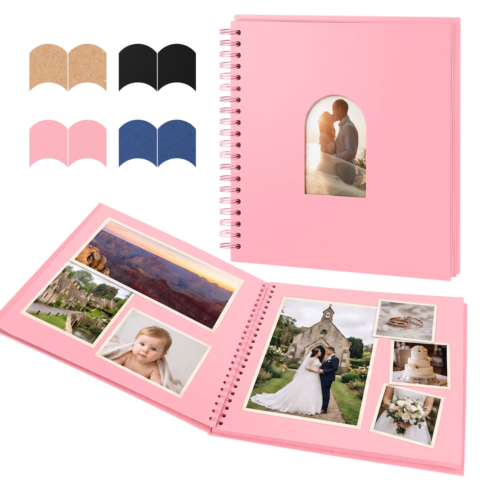 RECUTMS 12x12 inch Diy Scrapbook Album with Window Design 60 Pages(30 Sheets) Blank Memory Scrap Book for Birthday & Holiday Gifts (Pink)