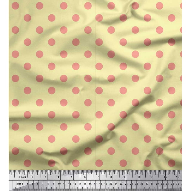 Soimoi Yellow Modal Satin Fabric Polka Dots Print Fabric by the Yard 42 Inch Wide