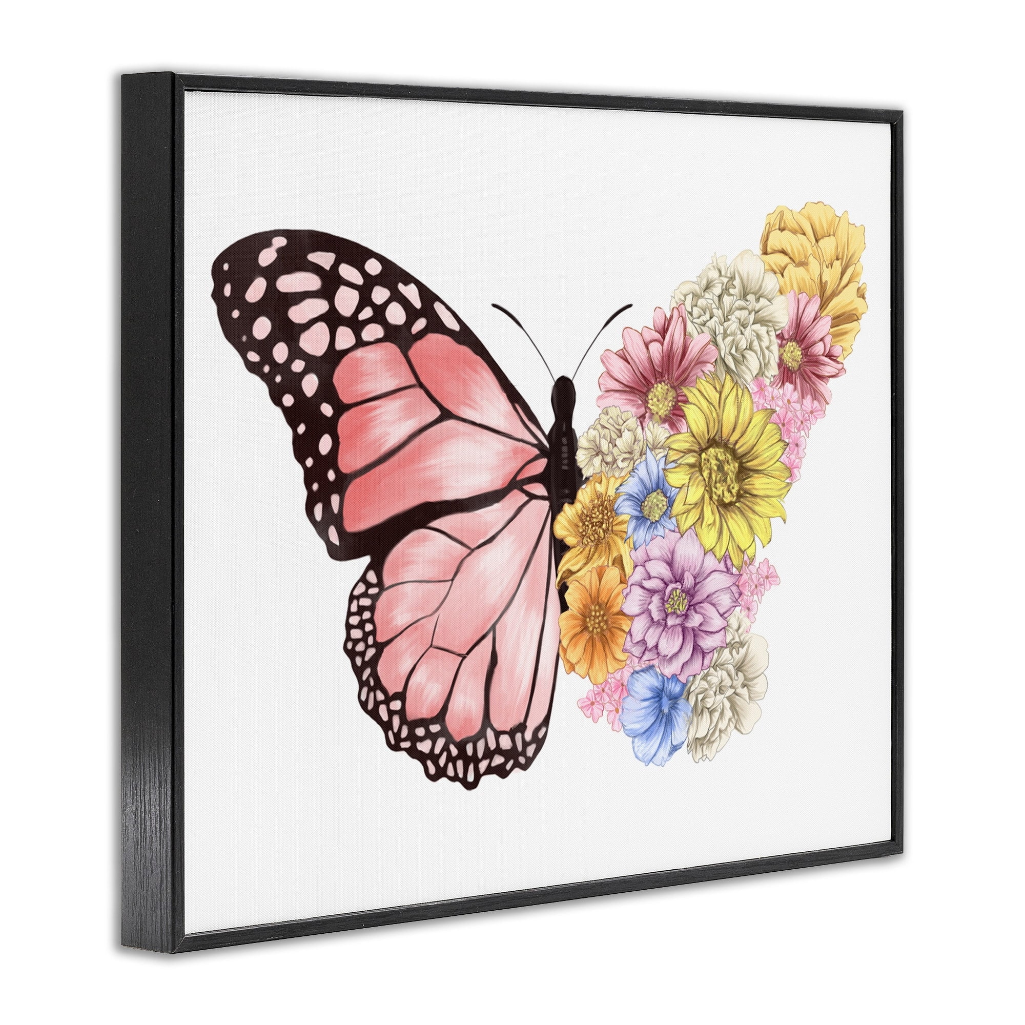 Stupell Industries Butterfly Floral Bouquet Wing Collage Spring Pink Yellow Framed Wall Art Design by Ziwei Li, 11" x 14", Black Framed