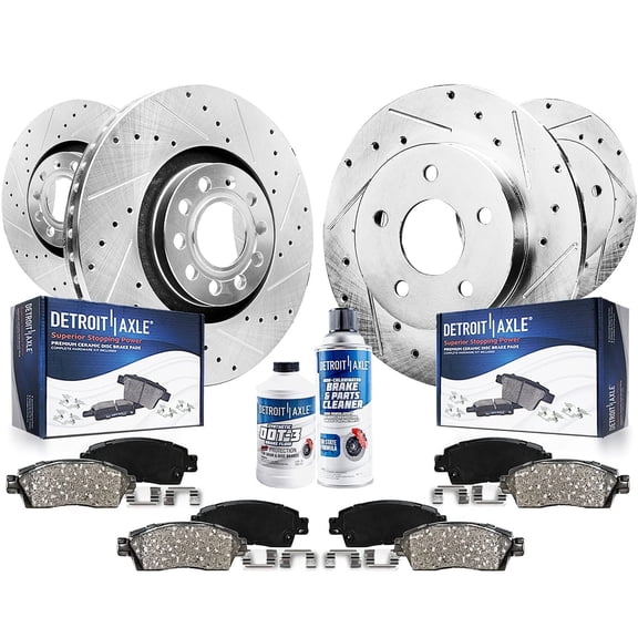 Detroit Axle - Brake Kit for 2005 2006 2007 2008 2009 Audi A4 A4 Quattro Drilled Disc Brake Rotors Ceramic Brakes Pads Front and Rear Replacement: 12.64" inch Front and 11.33" inch Rear Rotor