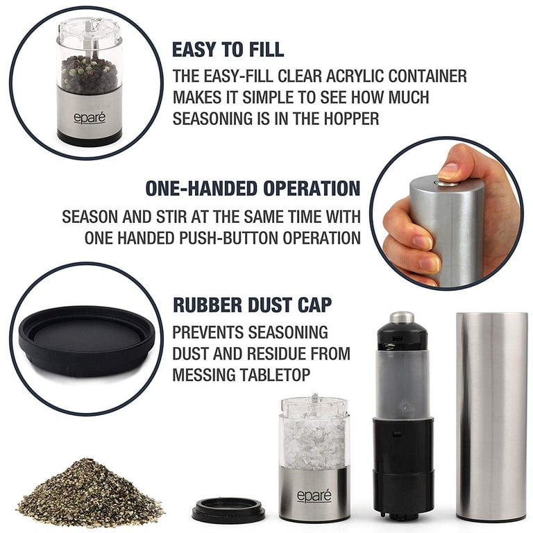 Epare One Handed Salt and Pepper Stainless Steel 6 Grinder Set Free  Shipping!