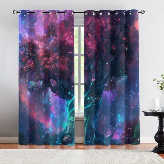 Tree of Life Blackout Curtains, Galaxy Starry Sky Drapes for Bedroom Living Room, Celestial Nature Grommet Window Treatments 26"W x 45"L (2 Pack)