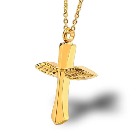 Cremation Cross Urn 14K Gold Filled Pendant Necklace for Ashes, Funeral Memorial Keepsake Jewelry Gift