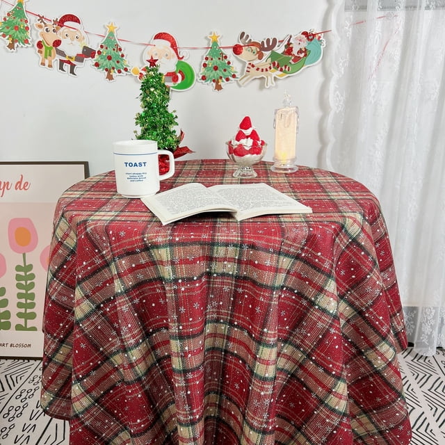 Bandera de mesa navideña con copos de nieve a cuadros, mantel para el hogar, mueble de TV, mantel para mesa de café, funda de toalla
