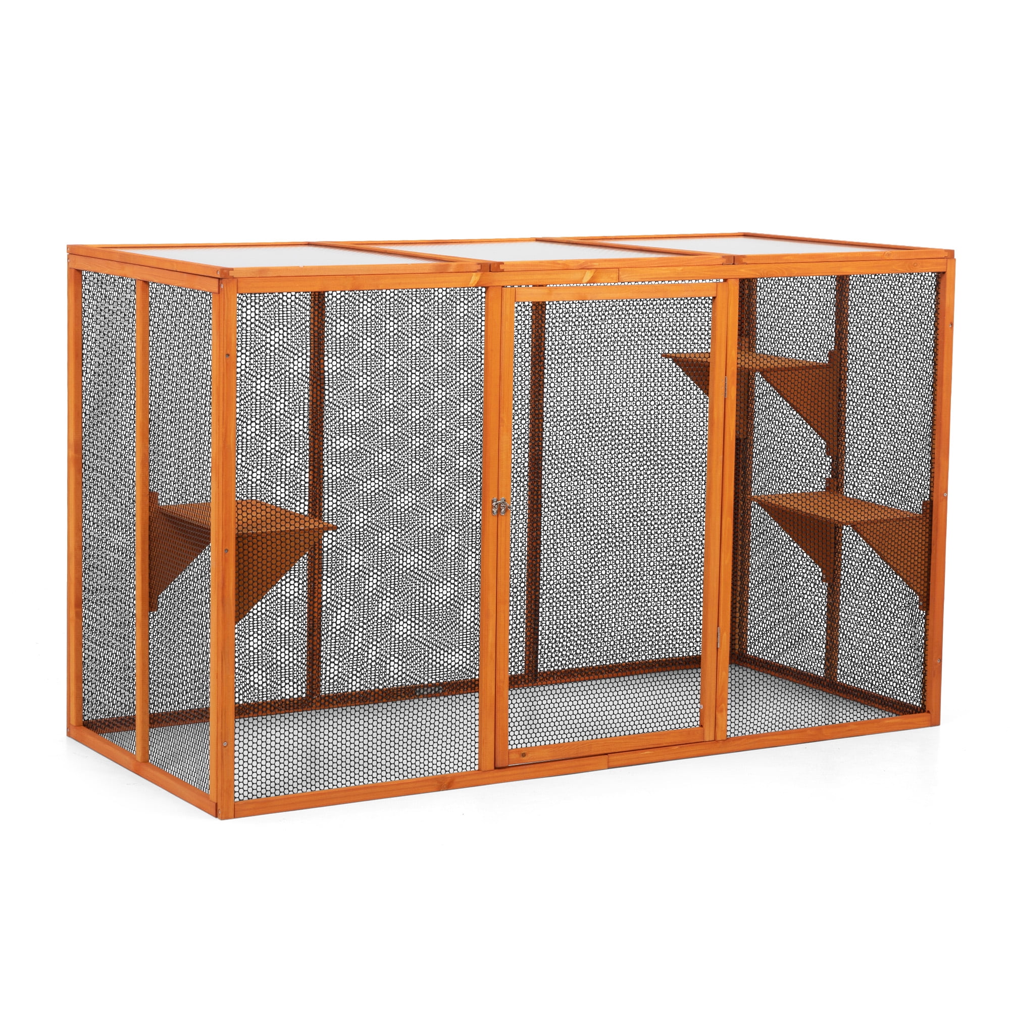 Spaco Outdoor/Indoor Cat Enclosure, Detachable Design, 3 Jumping Platforms, Waterproof Roof, Orange Color
