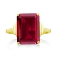 thumbnail image 3 of Gem Stone King 18K Yellow Gold Plated Silver Red Created Ruby Ring for Women (5.00 Cttw, Emerald Cut 14X10MM, Gemstone July Birthstone, Available in Size 5, 6, 7, 8, 9), 3 of 5