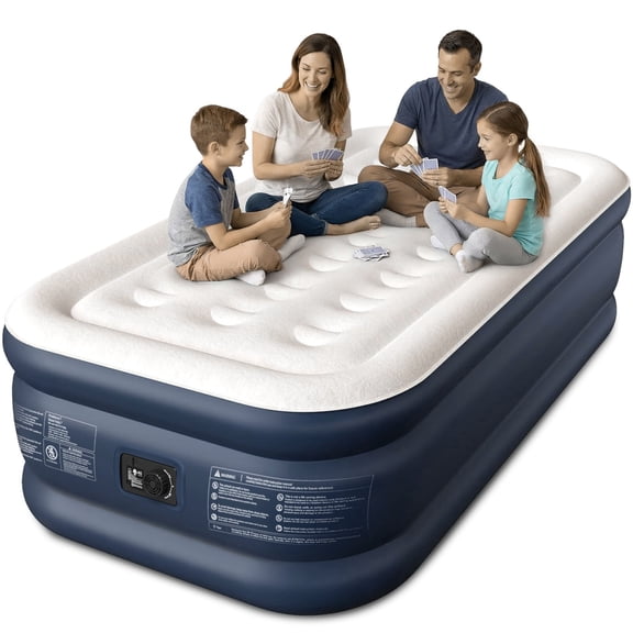 CHERIMOR 18" Twin XL Inflatable Air Mattress, Built-In Air Pump, Indoor/Outdoor Use, Includes Storage Bag & Repair Patch, 500 lb capacity, Blue