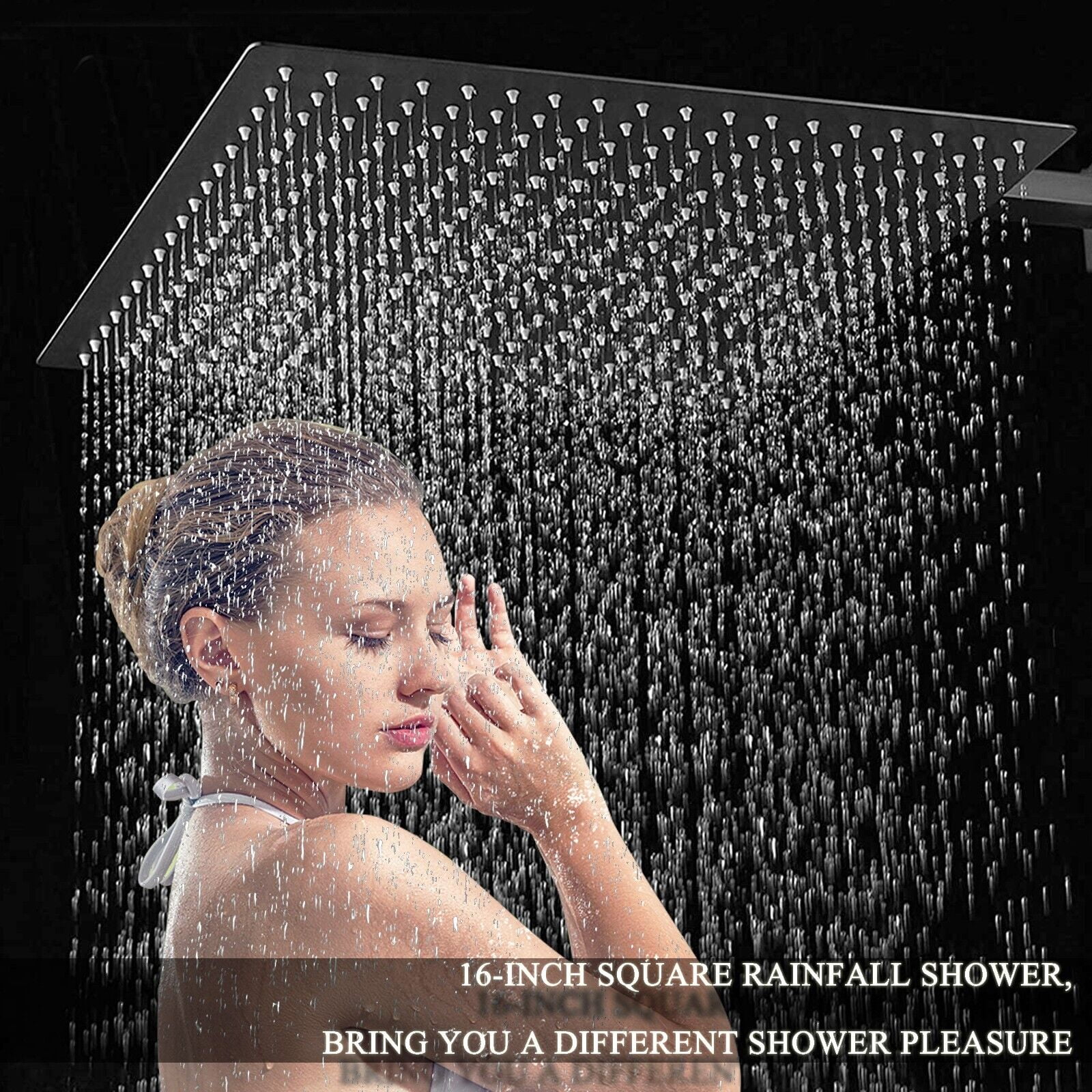 Black 16" Rain Shower Head Ultra thin Square Rainfall Sprayer Ceiling/Wall Mount