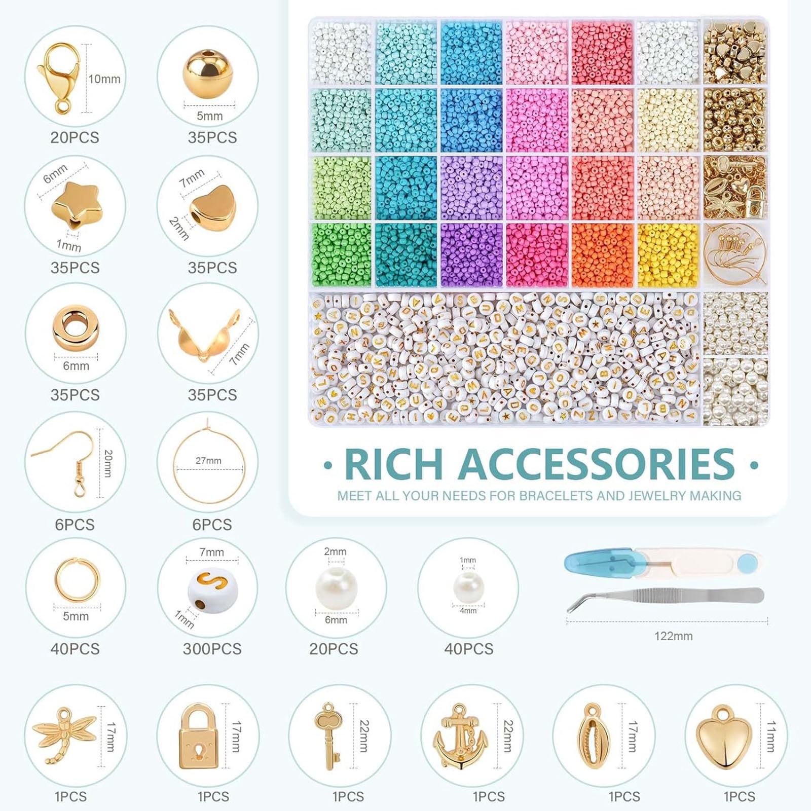 DIY Kit - 3MM 24Color Clay Beads & Charms for Jewelry Making, DIY Friendship Bracelets Set with Letter Beads & Accessories, Crafts Supplies
