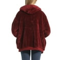 thumbnail image 4 of SWSMCLT Women's Fuzzy Jacket Hood Thermal Pocket Fleece Coat Long Sleeve Hoodie Outerwear Cute Full Zip Zipper Burgundy Large, 4 of 4