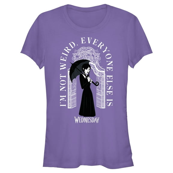 Junior's Wednesday I'm Not Weird, Everyone Else Is  Graphic Tee Purple Large