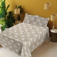 thumbnail image 2 of Ambesonne Forest Fitted & Flat Sheet with Shams 4 Pcs Set, Muted Colors Flowers Pattern, King, Dark Tan and White, 2 of 5