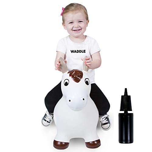 WADDLE Bouncy Horse Hopper para niños pequeños, marrón, blanco, inflable, caballo de salto, unisex, paseo en goma, juguetes de animales para niños pequeños, niños, niñas, saltar, pony WADDLE 81183200