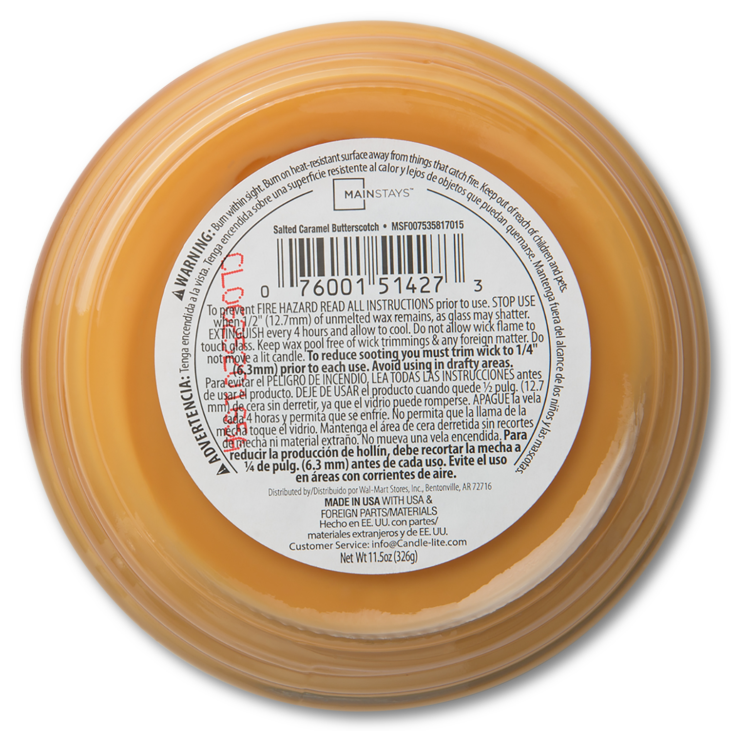 Mainstays Salted Caramel Butterscotch Scented 3-Wick Glass Jar Candle, 11.5 oz.