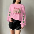 thumbnail image 3 of Pink Christmas Crop Sweatshirt for Women Christmas Tree Graphic Long Sleeve Shirts Xmas Holiday Pullover Tops, 3 of 6