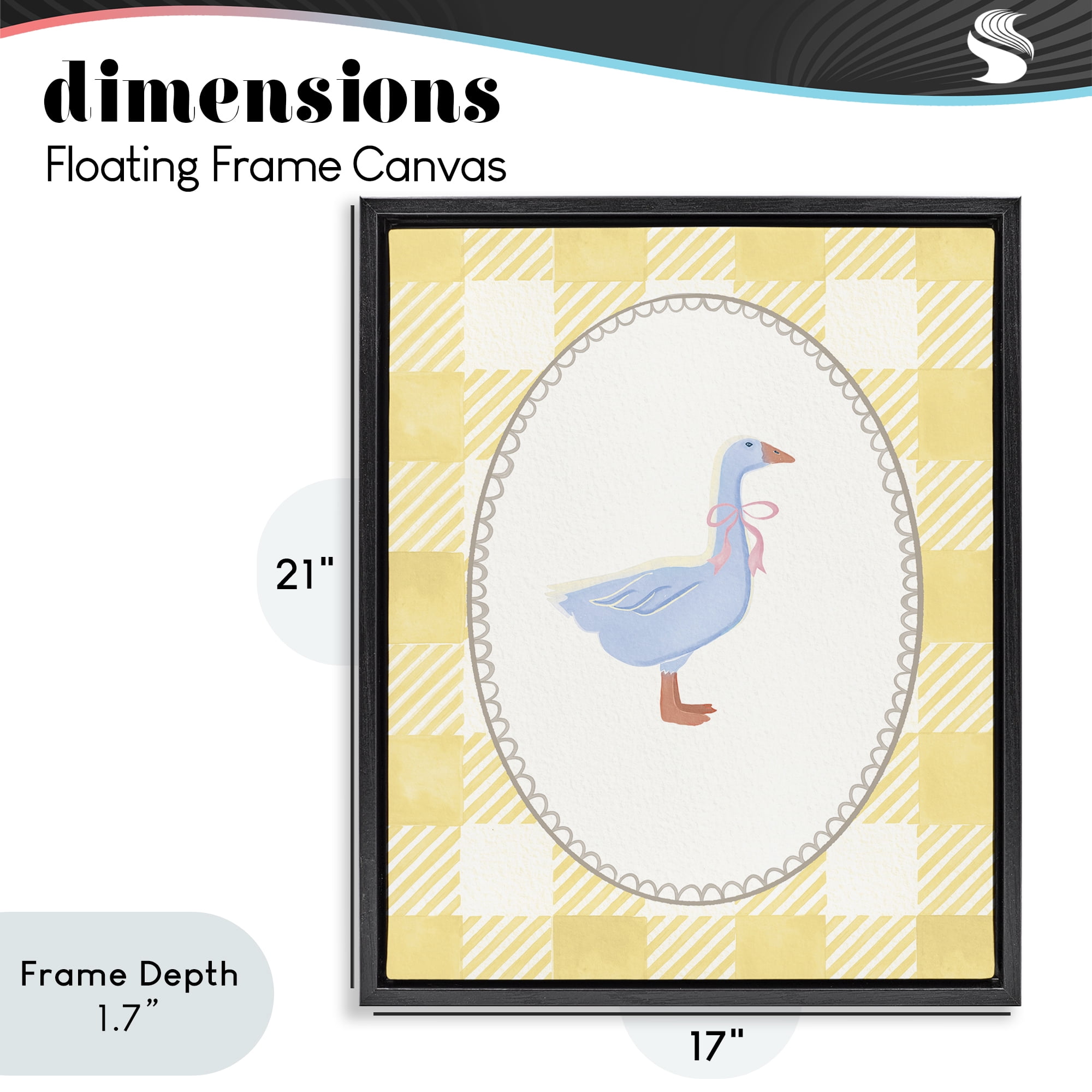 Stupell Industries Little Goose on Yellow Gingham Black Framed Floater Canvas Wall Art, design by The Paper Curator