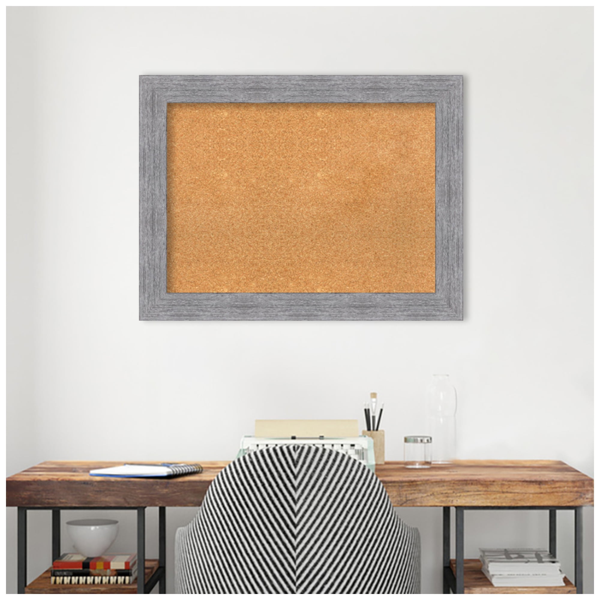 Amanti Art Natural Cork Board Framed Bark Rustic Grey Bulletin Board 33 in. x 25 in.