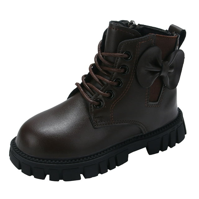 MIASHUI Girls Winter Boots Children Comfortable Lace-Up Side Zipper Work Boots,Brown,8-9 Years
