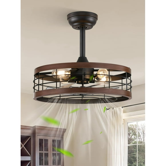 Ventilador de techo LEDIARY de 18 pulgadas con luz enjaulada negra y control remoto de 6 velocidades