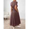 thumbnail image 2 of Maroon Drawstring Waist A-Line Midi Dress With Side Pockets Casual Womens Dress, 2 of 5