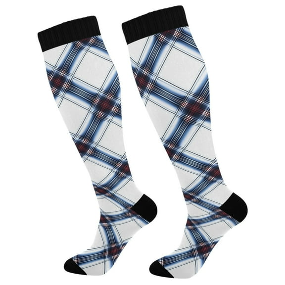 joogoo Checkered Plaid Pattern Compression Socks Women Men Knee High Sock