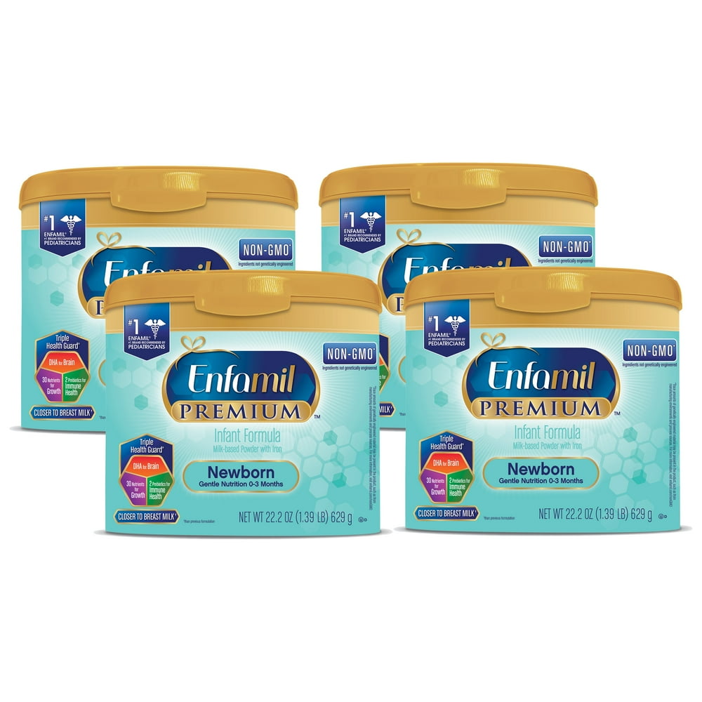 Enfamil Premium Newborn NonGMO Infant Formula Powder, 22.2 oz Reusable Tub (4 Pack) Walmart