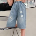 thumbnail image 7 of Kiijoy Girls Rhinestone Butterfly Denim Shorts Knee-Length Jean Shorts, Sizes 5-6, 7 of 7