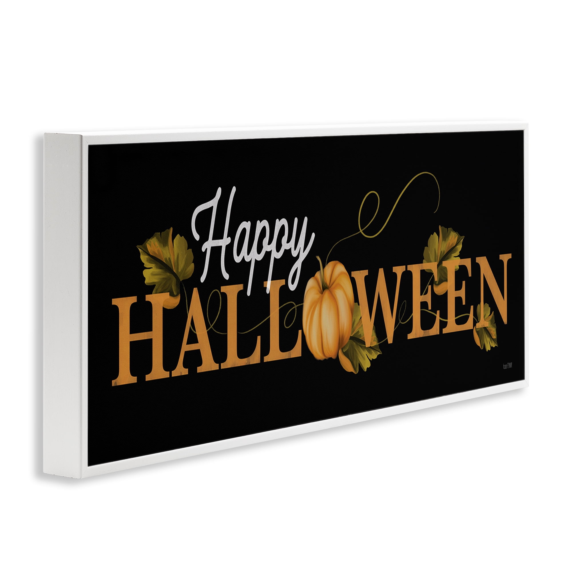 Stupell Industries Happy Halloween on Black Holiday Painting White Framed Art Print Wall Art, 24 x 10