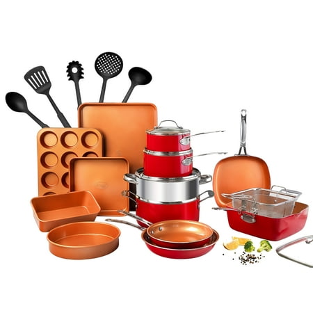 Gotham Steel Kitchen-in-a-box 25 Piece Cookware set  Non-stick Pots & Pans with Utensils  Red/Copper