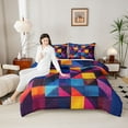 thumbnail image 4 of Castle Fairy Vintage Stripes Plaid Full Size Comforter Sets,Geometric Bedding Sets, 4 of 8