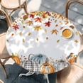 thumbnail image 2 of Orange Grey Pumpkins Fall Round Tablecloth, Fitted Table Cover with Elastic for 36"-44" Round Tables, Maple Leaf Thanksgiving Botanical Table Cloth Outdoor Indoor Dinning Party Waterproof Tablecloths, 2 of 7