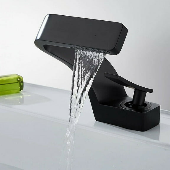 Waterfall Bathroom Sink Faucet Black 1 Hole Vanity Basin Mixer Single Handle Tap