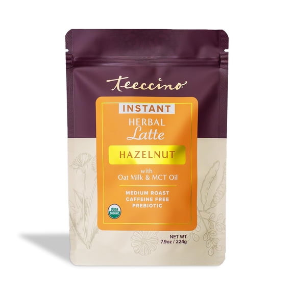 Teeccino Organic Instant Hazelnut Herbal Latte – 14 Servings – Creamy Oat & Coconut Latte Plus MCT Oil with Buttery Hazelnuts & Dates Accenting Roasted Chicory – 7.9 ounces