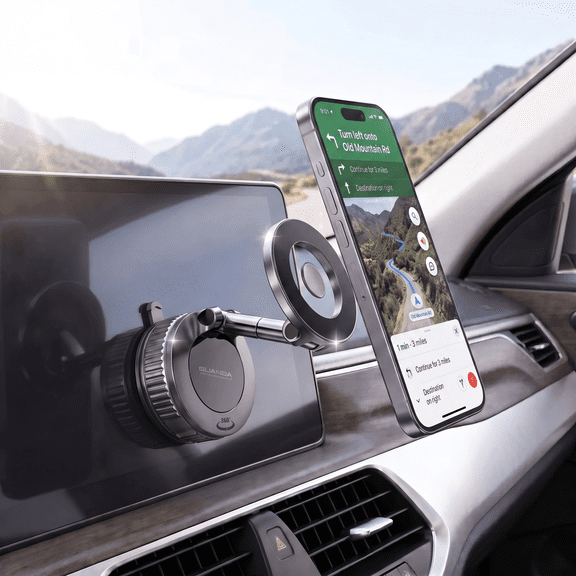 GUANDA Magnetic Car Phone Mount for iPhone, N55 MagSafe Vacuum Suction Cup, Foldable 360° Hands-Free Phone Holder for Car, Home & Travel