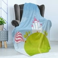 thumbnail image 4 of Cartoon Soft Flannel Fleece Throw Blanket, Fantasy Castle on Top of the Hills and Hot Air Balloon in Sunny Sky Day Kids Art, Cozy Plush for Indoor and Outdoor Use, 60" x 80", Multicolor, by Ambesonne, 4 of 5