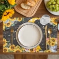 thumbnail image 4 of Gnomes Black Placemats Set of 6, Yellow Sunflower Floral Bee Summer Spring Placemats for Dining Table, Place Mats for Kitchen Tabletop, Waterproof Wipeable Dining Table Mats Set, 4 of 9