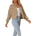 thumbnail image 4 of MODA NOVA Juniors Waffle Shacket Jacket Drop Shoulder Pocket Collared Shirt Jackets Khaki XS, 4 of 5