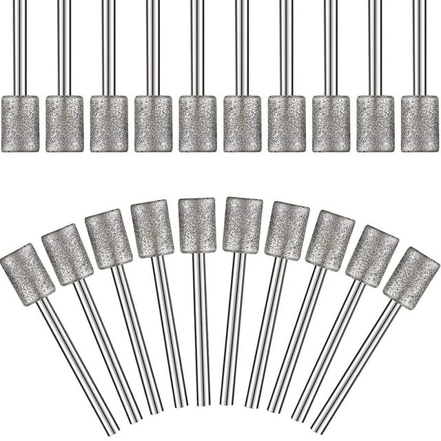 10 Pieces Diamond Bit Diamond Grinding Bits Head 1/8 Shank 8mm Cylinder Head Diamond for Most Rotary Tool Bit Grinder,1 set x Diamond grinding bits,silver