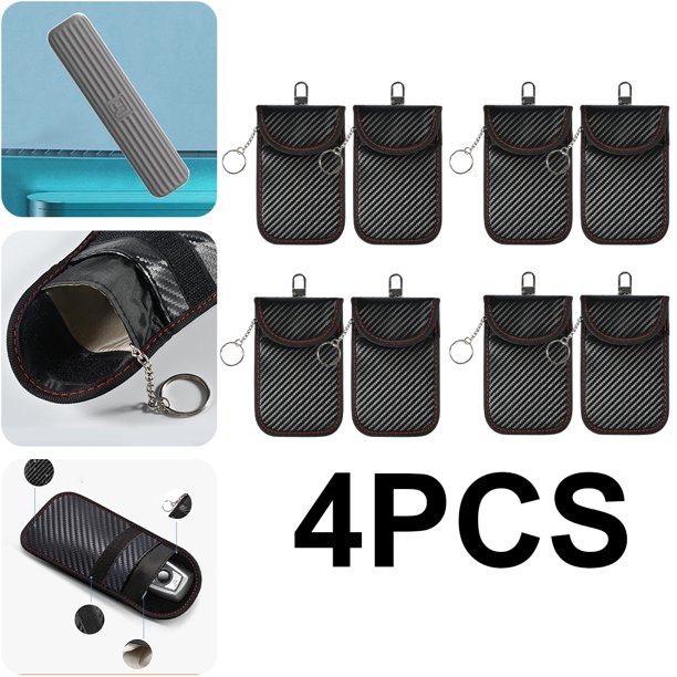 2 Uds Nuevo Patrón Carbono Color RFID Control Remoto Coche Blindaje Llavero Doble Capa Blindaje Señal Antirrobo (rectangular + Llavero)