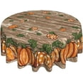thumbnail image 1 of Nappe Ronde d'Automne 70 Pouces Orange Brûlé Citrouille Planches de Bois Nappe d'Automne Récolte Action de Grâce Fêtes Couvre-Table Polyester Intérieur Extérieur Nappes pour Cuisine Salle à Manger Fête, 1 of 6
