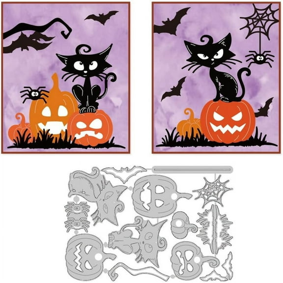 Pumpkin Cat Die Cuts for Card Making Halloween Style Cutting Dies Carbon Steel Die Cuts Embossing Template Dies Stencils Scrapbooking for Halloween Craft Birthday Gift Decor Photo Album