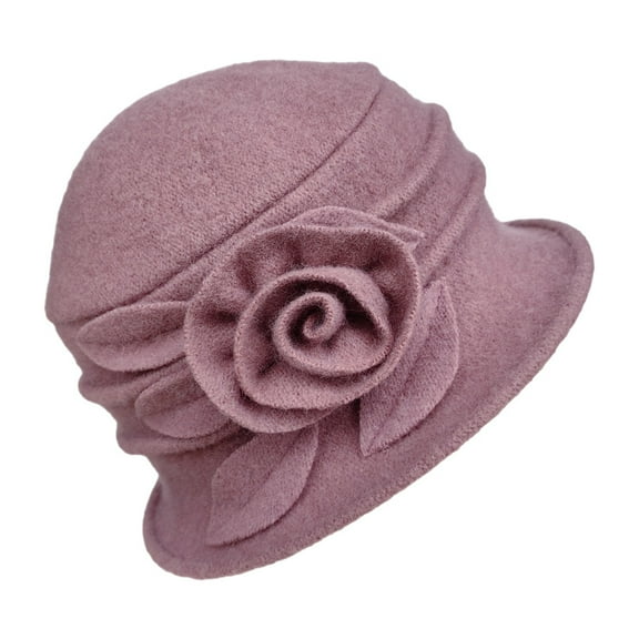 Fgnfyis Wool Floral Bucket Hat Elegant Winter Cloche Headwear for Women Pink One Size