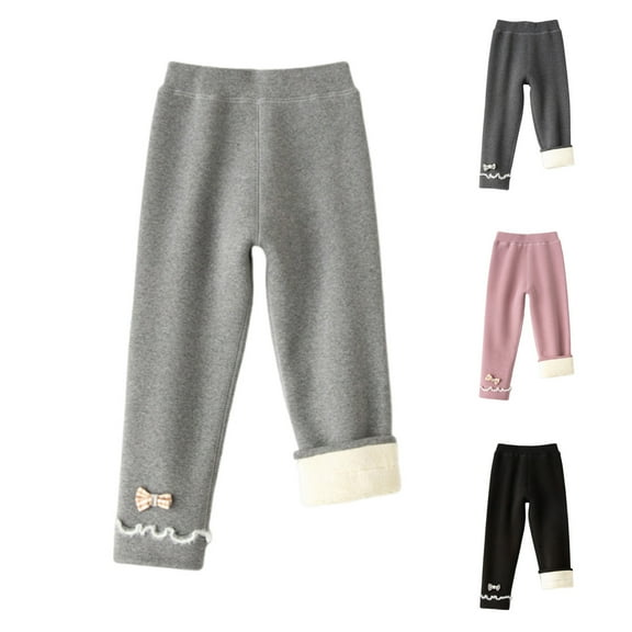 Swuxness Girls Elastic Leggings Pants, Kids Winter Pants, Children's Motion Thickening Keep Warm Printing Girl Fleece Leggings Pants Black, 5 Years